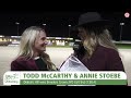 Wendy Ross interviews driver Todd McCarthy & trainer Annie Stoebe after Diabolic Hill's win in the Breeders Crown 3YO Colt Trot. #harnessracing