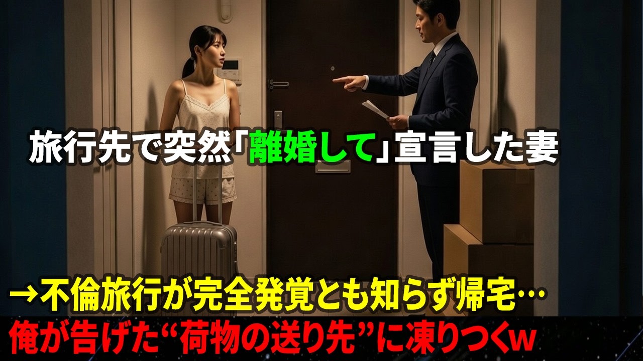 旅行先で突然「離婚して」宣言した妻→不倫旅行が完全発覚とも知らず帰宅…俺が告げた“荷物の送り先”に凍りつくｗ