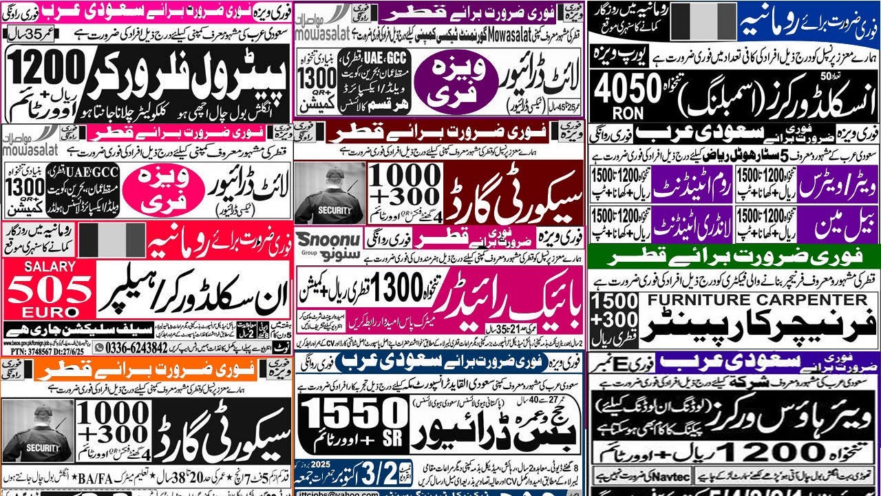 Romania Dubai Qatar Saudi Jobs 2025 | Mason, Electrician, Driver, Engineer, Labor & More Visas