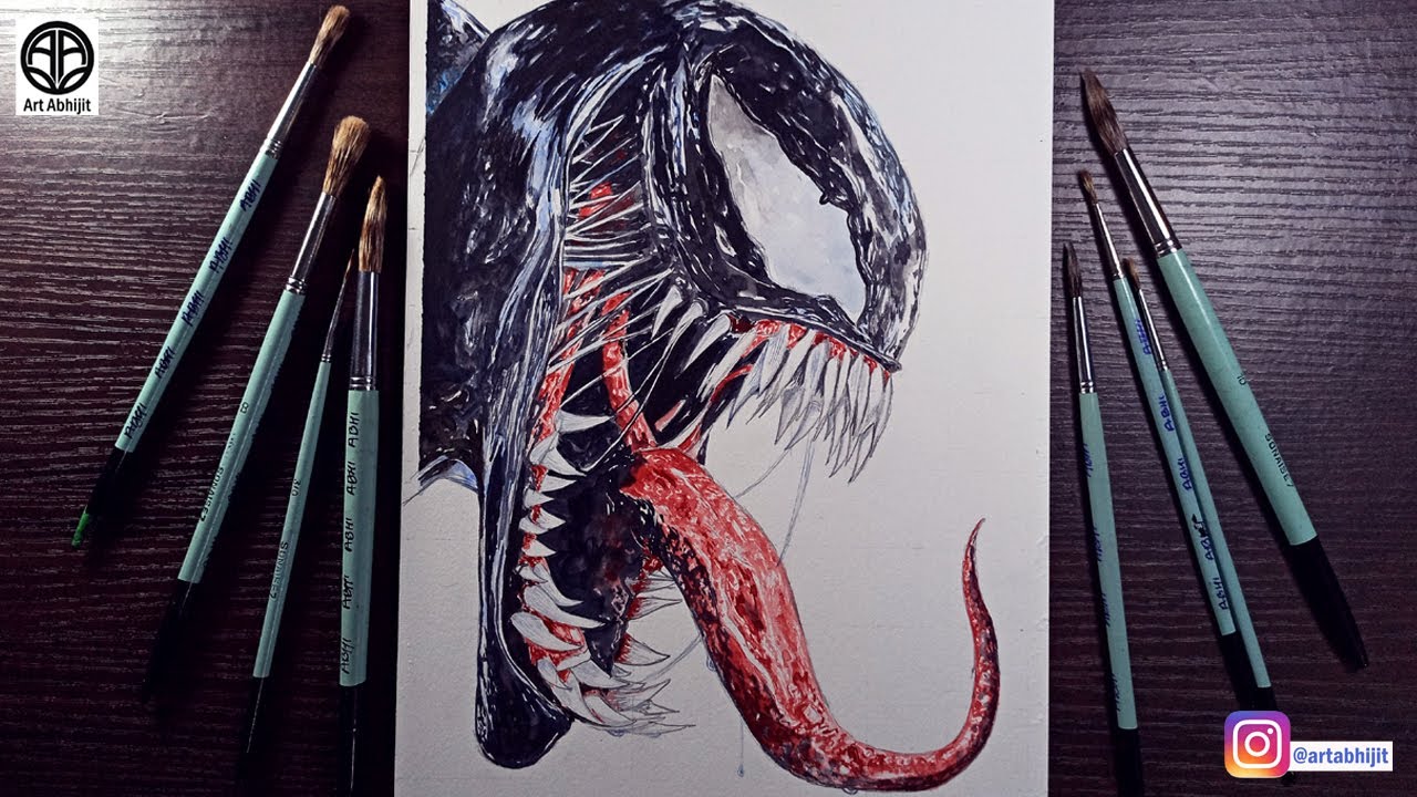 How to draw Venom || Venom painting || Venom painting with watercolor ...