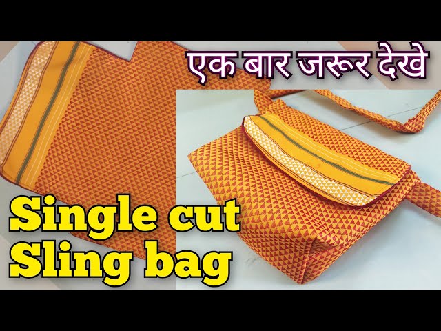 Just one cut and bag is ready - sling bag / khan purse making / cloth bag making at home - DIY bag class=