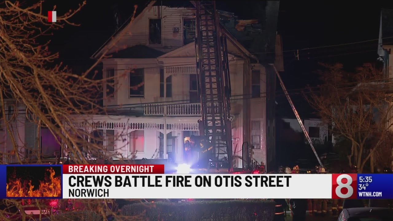 Crews battle fire on Otis Street in Norwich - YouTube