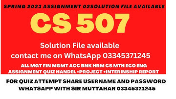 CS 507 Assignment 02 Solution Spring 2023