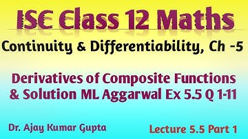 ISC Class 12 Maths | Derivatives of Composite functions | Solution ML Aggarwal Ex 5.5 Q 1-11 |
