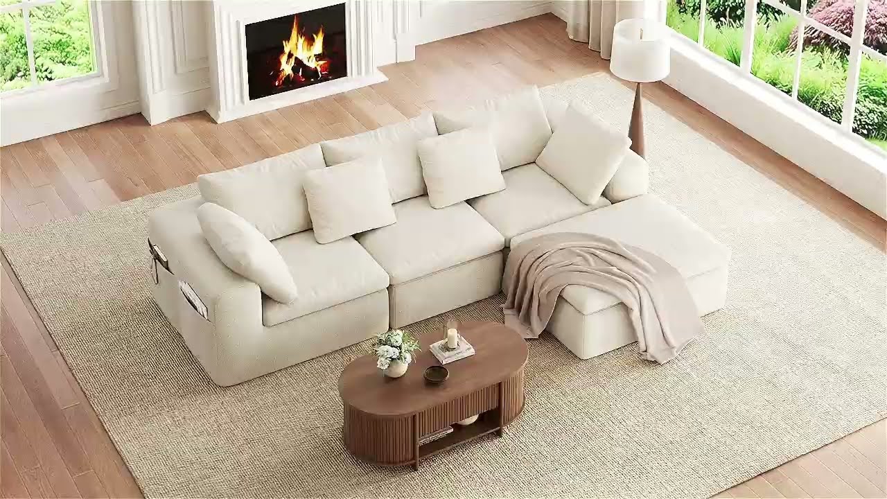 Sikaic Modular Sectional Chenille Sofa with Reversible Chaise