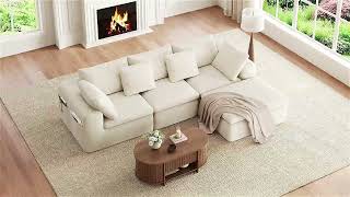 Sikaic Modular Sectional Chenille Sofa with Reversible Chaise White