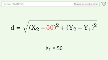 Find the distance between two points p1 (50,45) and p2 (20,5): Step-by-Step Video Solution