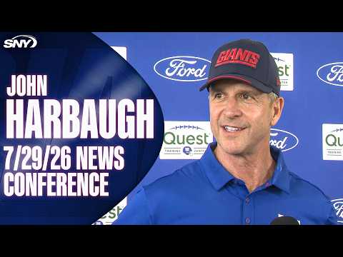 Giants coach John Harbaugh on Malik Nabers, Jaxson Dart, team progress in training camp