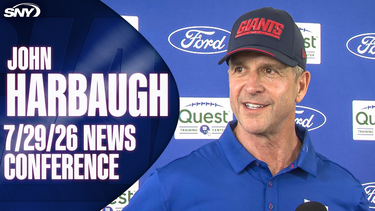 Giants coach John Harbaugh on Malik Nabers, Jaxson Dart, team progress in training camp