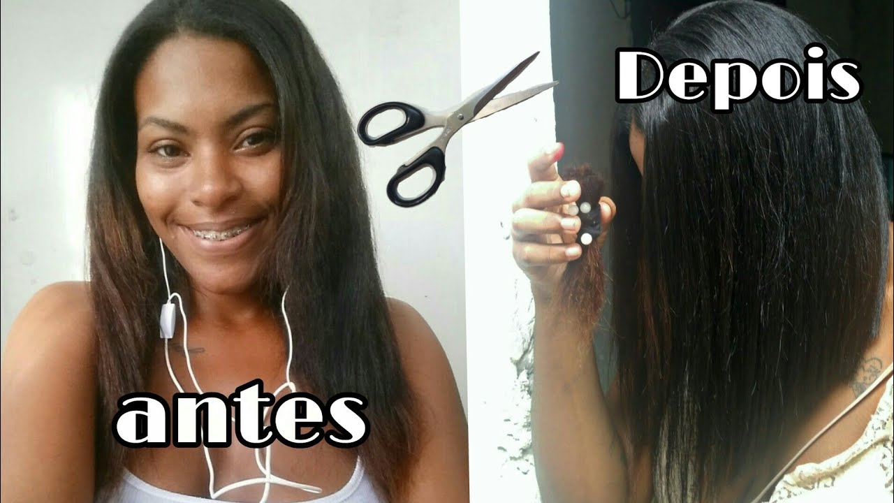 Cortando o cabelo long Bob em casa sozinha, primeiro corte da transição ...