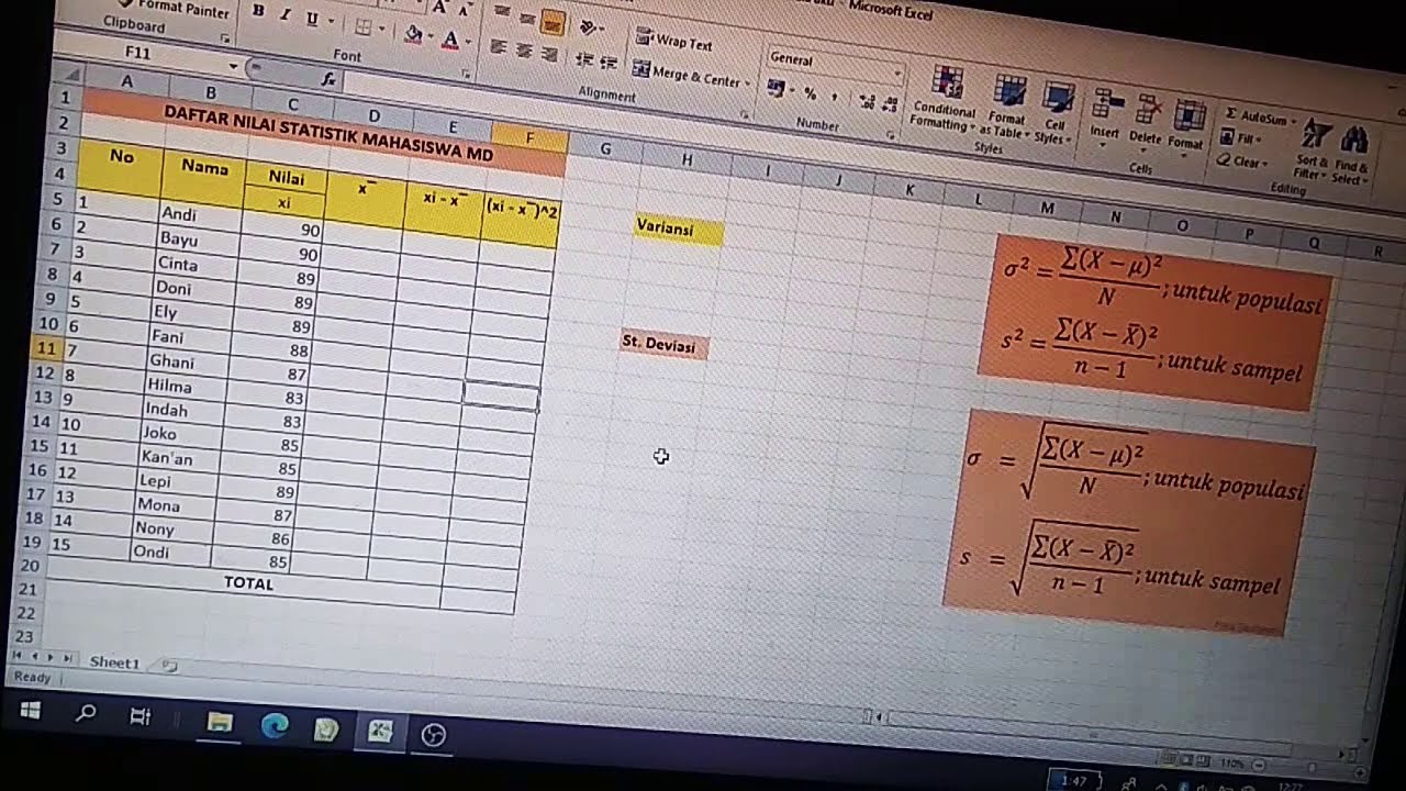 STATISTIKA CARA MENCARI VARIANSI DAN STANDAR DEVIASI PADA DATA