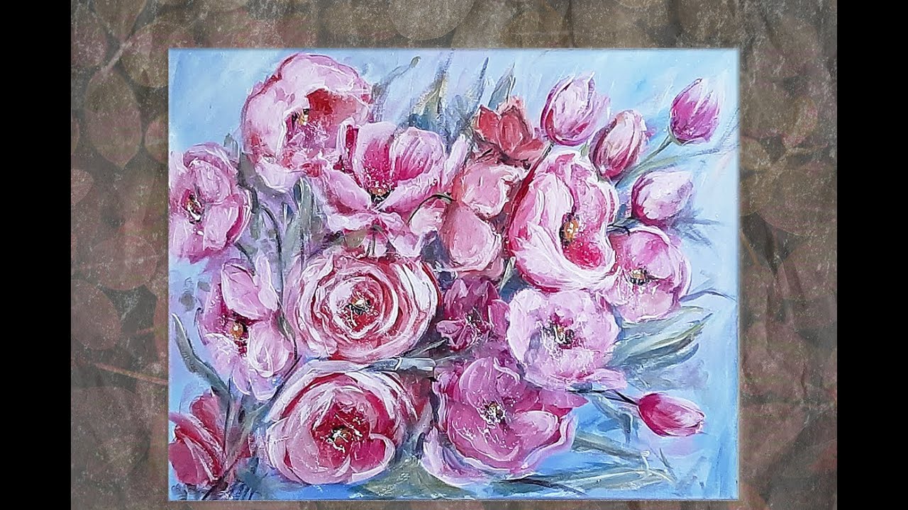 How to Paint Loose Abstract Flowers with Acrylic Paint on Canvas / Step by Step / MariArtHome