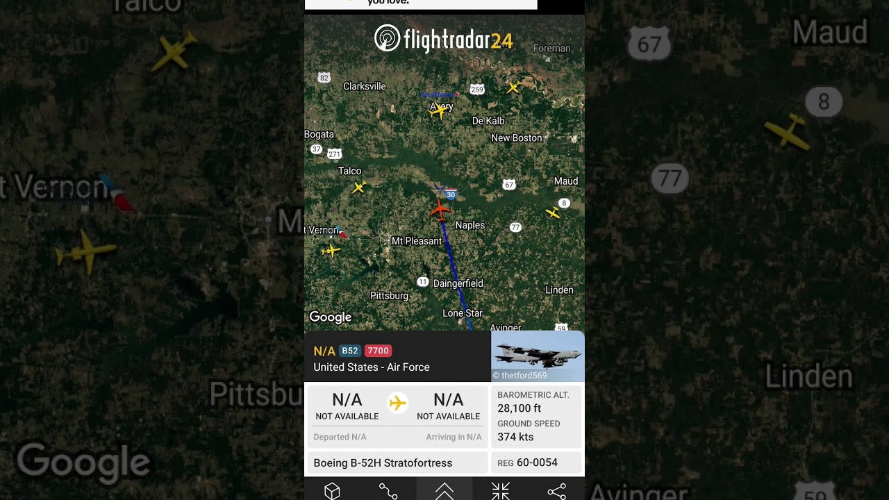 B52 bomber emergency over Italy squak code 7700