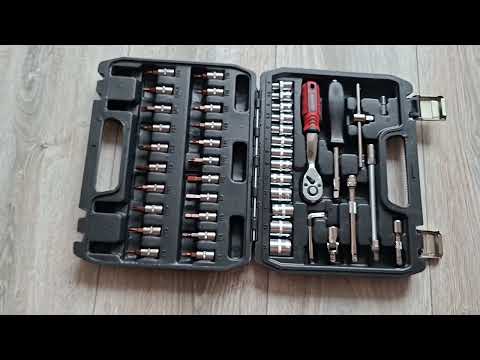Набір інструменту 46 од в кейсі, головки трещітка карданчик, видео 1