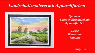 Watercolor painting tutorial , Loose Watercolor painting , Landschaftsmalerei mit Aquarellfarben