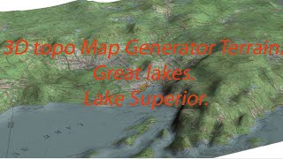 3D topo Map Generator Terrain. Great lakes. Lake Superior.