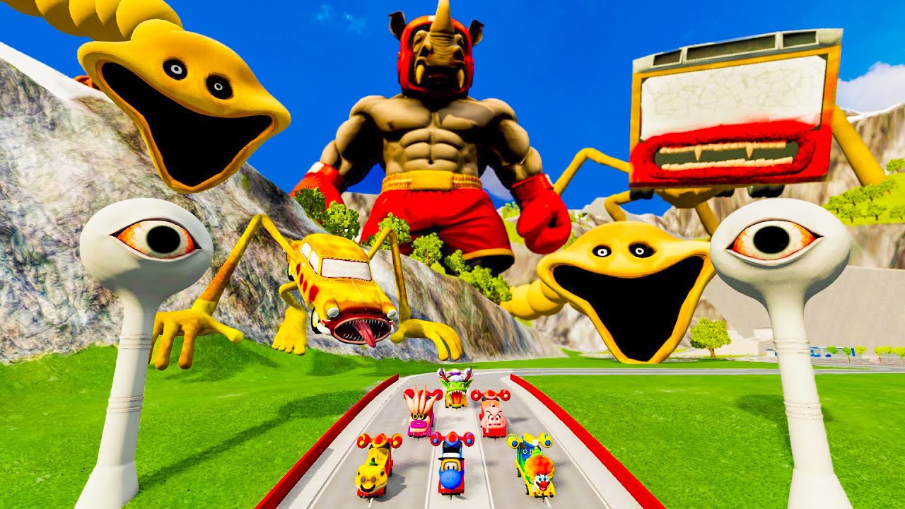 ALL MONSTERS Big & Small Cars with RHINO BOXER & BUS MONSTER & YELLOW EATER – BeamNG.Drive