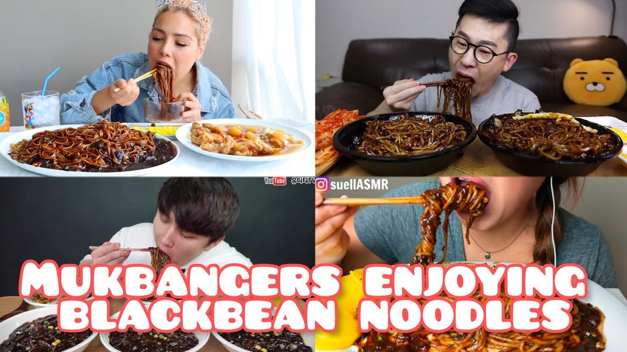 mukbangers enjoying their blackbean/jajangmyeon noodles