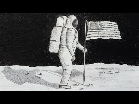 How to draw scenery of space with astronaut step by step