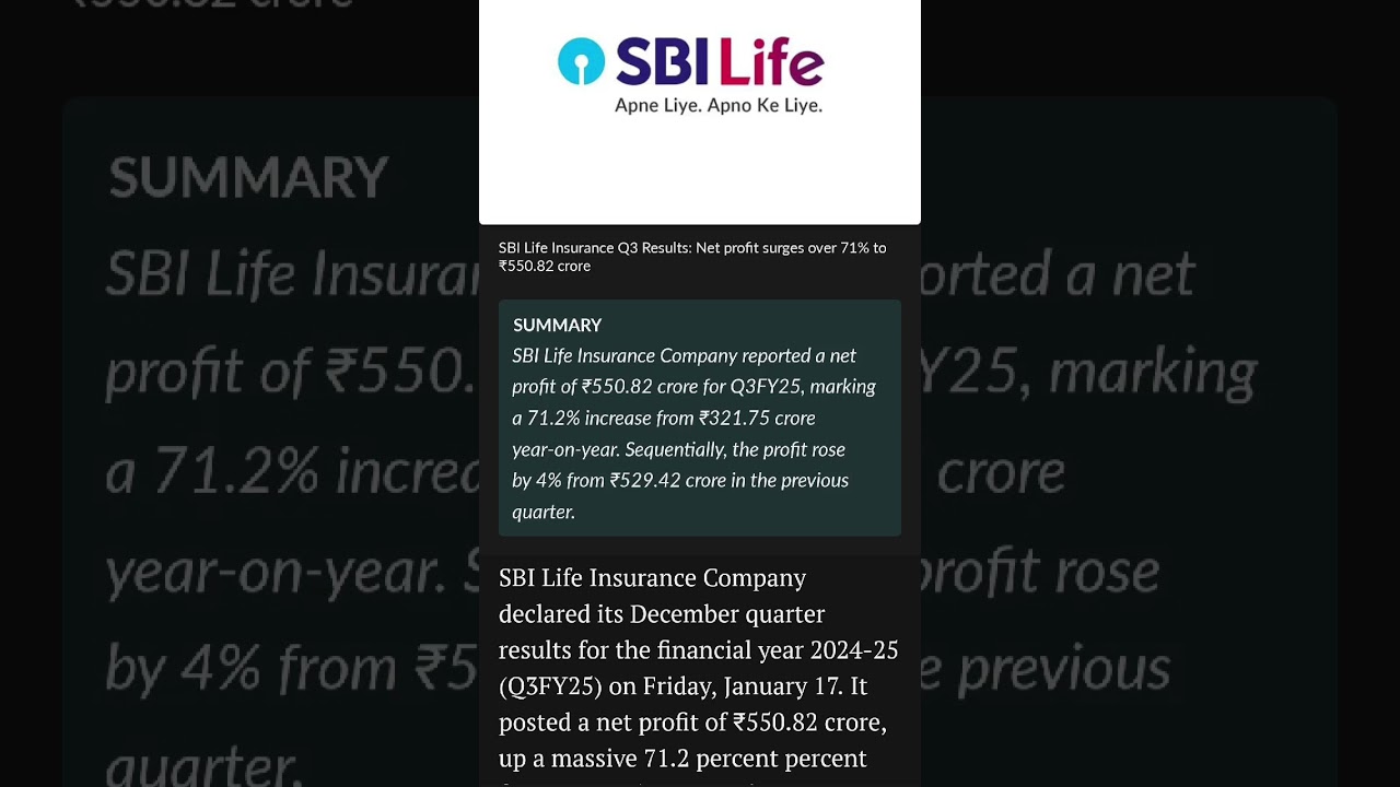 SBI life insurance Q3 Result -  reported net Profit 550 Crore
