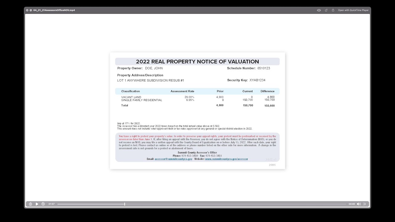 Summit County, Colorado Assessor's Office, Notice of Valuation YouTube