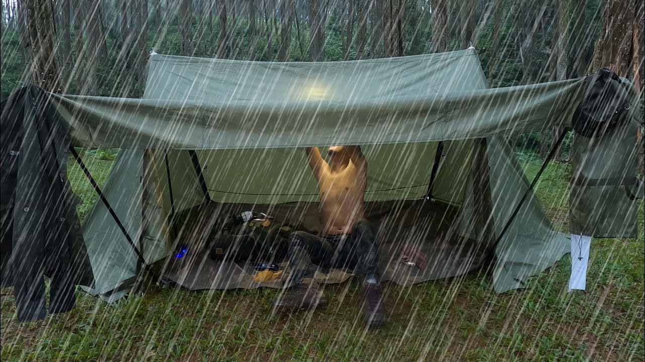 SOLO CAMPING IN RAIN • RELAX IN A COMFORTABLE TENT SHELTER • ASMR YouTube