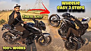 How To Learn Wheelie On Bike - Easy Steps Tutorial In Hindi | Pulsar NS 200 Wheelie