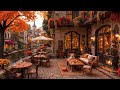 Relaxing Morning Jazz 🍂 Cozy Fall Coffee Shop by the River & Crackling Fireplace for Working