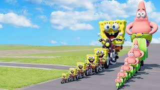 Big \& Small: SpongeBob on a Motorcycle vs Patrick on Motorcycle vs Thomas the Train | BeamNG.drive
