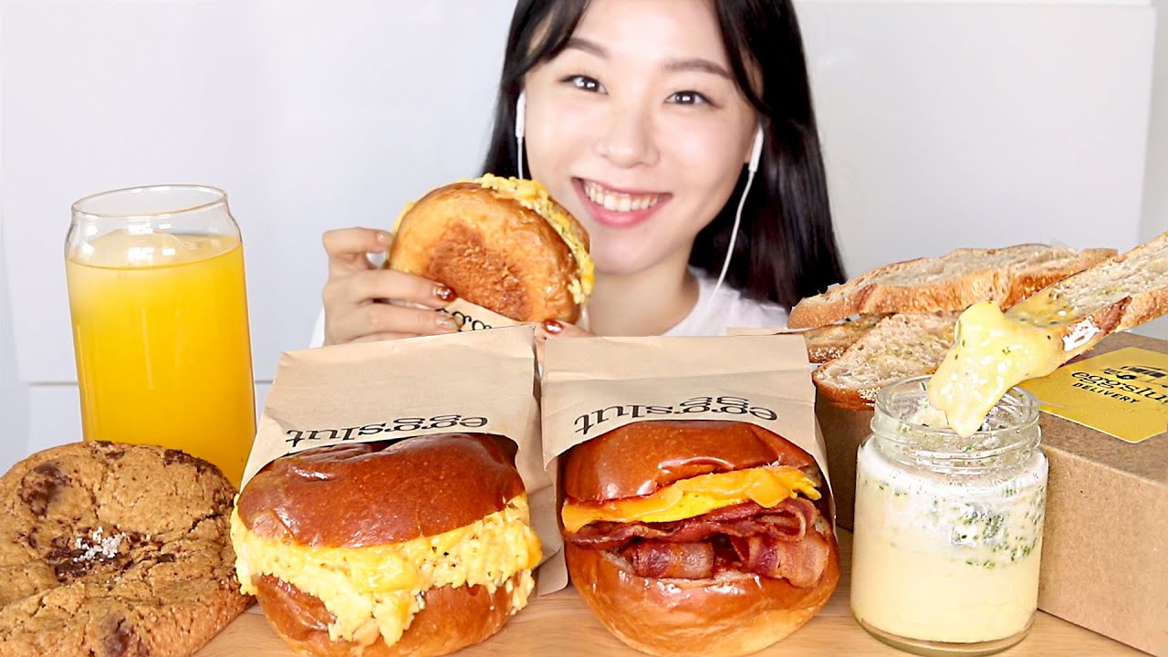 SUB) ASMR Яичный сэндвич Мукбанг Яичная шлюшка 🍞 Шоколадное печенье багетный хлеб десерты