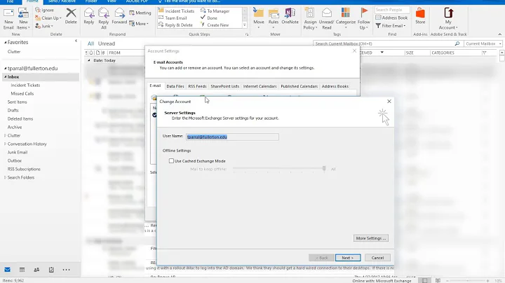 Turning on Cached Exchange Mode in Outlook