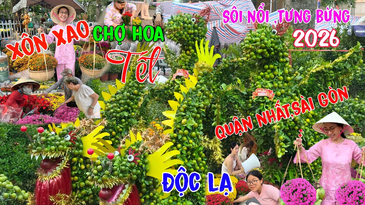 Xôn xao,chợ hoa Tết 2026”Quận Nhất,Sài Gòn”Sôi nổi,tưng bừng.độc lạ cập”Rồng,Ngựa”làm bằng cây tắc.