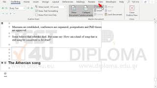 Create a new subdocument based on the heading The Athenian song. Save changes.