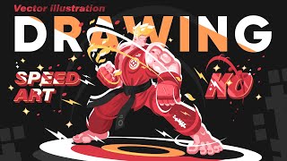 Karate man in kimono - Speed Art Drawing vector illustration