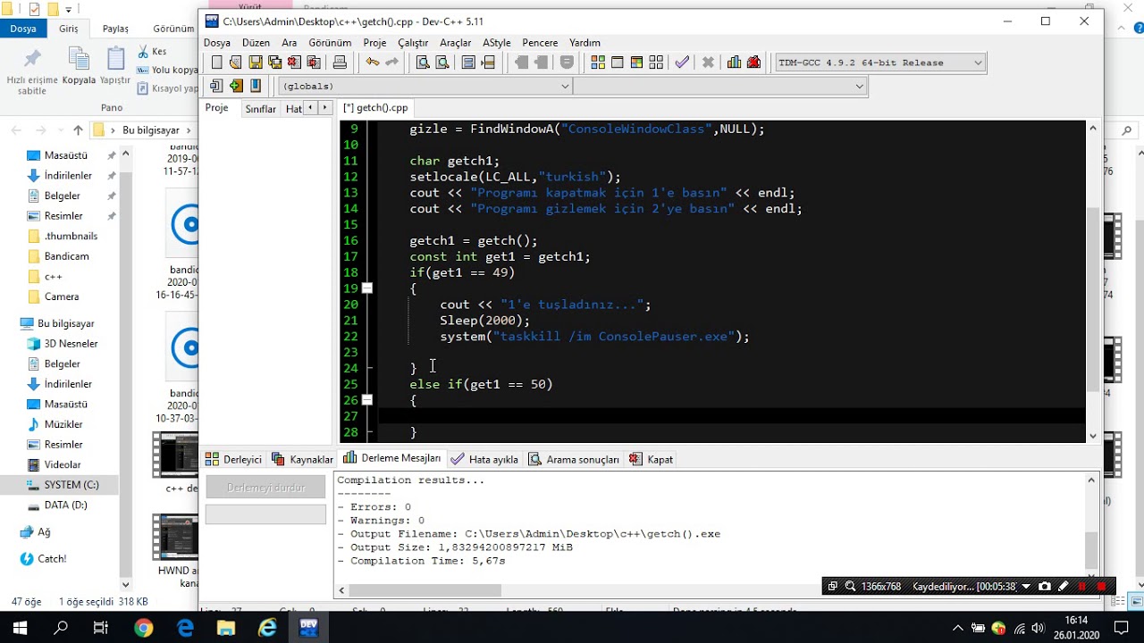 İsimsiz Eğitmen | C++ | Getch() yapısı ve Örnek - YouTube