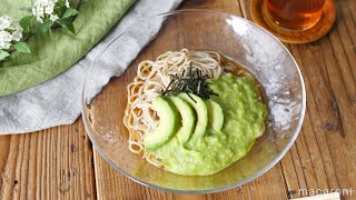 レンジでおそば。アボカドわさびそば