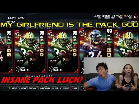 MY GIRLFRIEND IS THE OFFICIAL PACK GOD! 2 ULTIMATE LEGEND PULLS! MADDEN 17 ULTIMATE TEAM