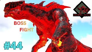 Skeletonized Tyrannosaur VS Fire Colossus And Caustic  :ARK Survival Evolved--Primal Fear : Part 44