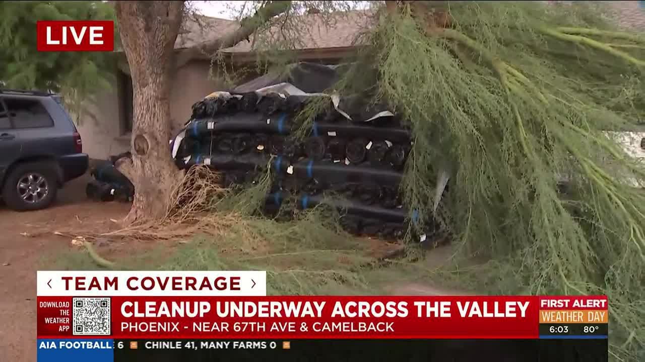 Cleanup underway in Phoenix after late-night monsoon storms - YouTube