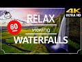 🏞🛌60 MINUTE RELAXING Music 4K - WATERFALLS, Sleep MEDITATION, CALM Music, Deep SLEEP Music