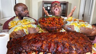 THE FEAST I NEEDED!| ST. LOUIS BBQ RIBS| BAKED BEANS| CHEESY POTATOES| MUKBANG EATING SHOW!