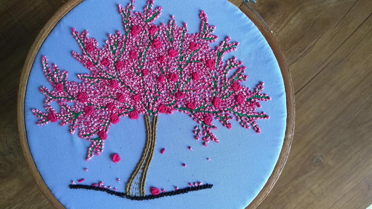 3D Hand Embroidery garden tree design YouTube