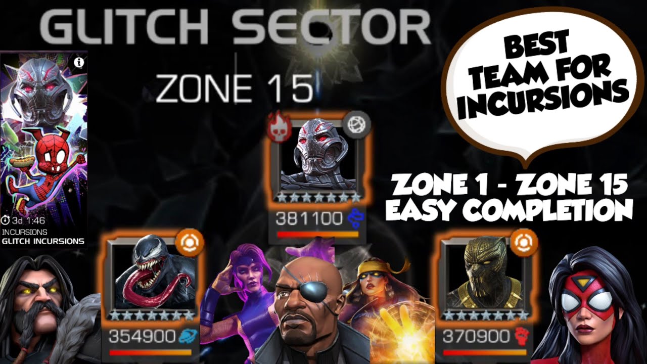 MCOC GLITCH INCURSION ZONE 1 TO ZONE 15 DONE WITH MY BEST TEAM & WITH GOD LEVEL HACKS 