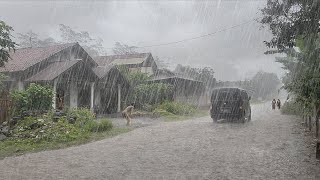 The biggest super crazy rainstorm in history in the village,rain, wind & lightning flooded the roads
