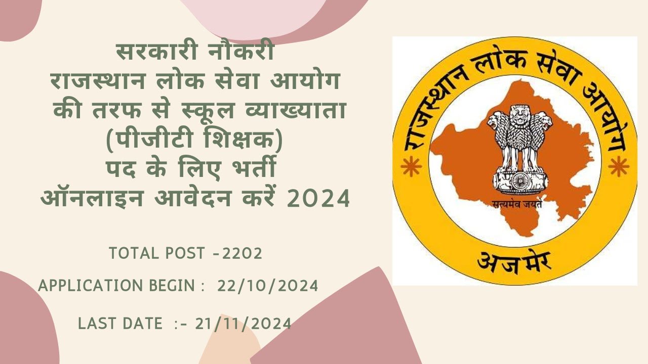 RPSC School Lecturer PGT Teacher Recruitment 2024 | Apply Online for 2202 Posts