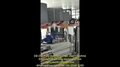 Fully automatic rope insert machine -string rope on paper bag-lacing rope machine