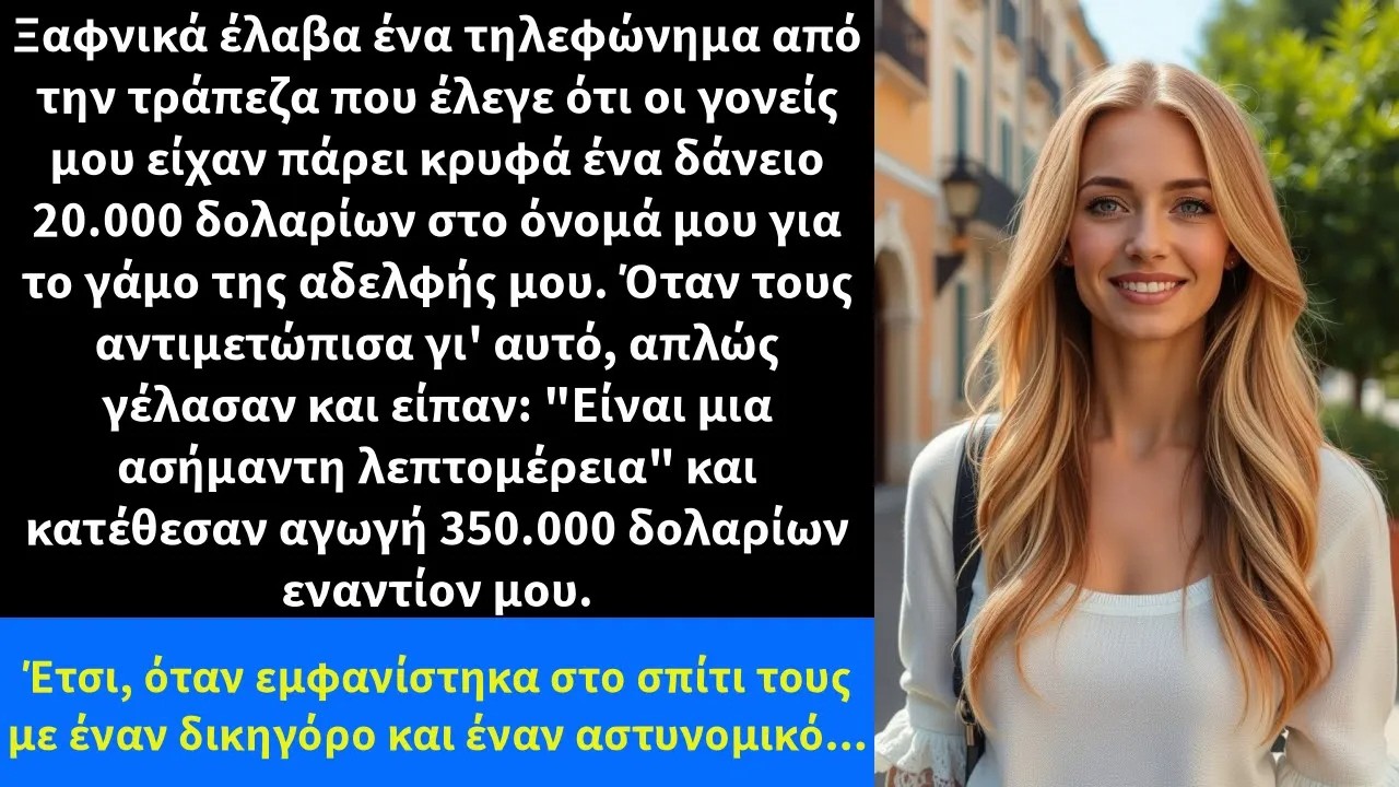 Ξαφνικά έλαβα ένα τηλεφώνημα από την τράπεζα που έλεγε ότι οι γονείς μου είχαν πάρει κρυφά ένα