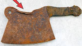 Restoration of Destroyed Butcher Rusty Cleaver — It Cuts Iron!