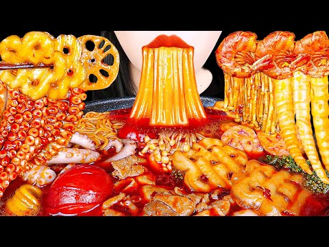 ASMR MUKBANG, Spicy Hot Pot 마라탕 재료 듬뿍 레시피 Malatang *octopus, <strong>enoki</strong> mushroom, noodles Recipe &amp;amp; Eating