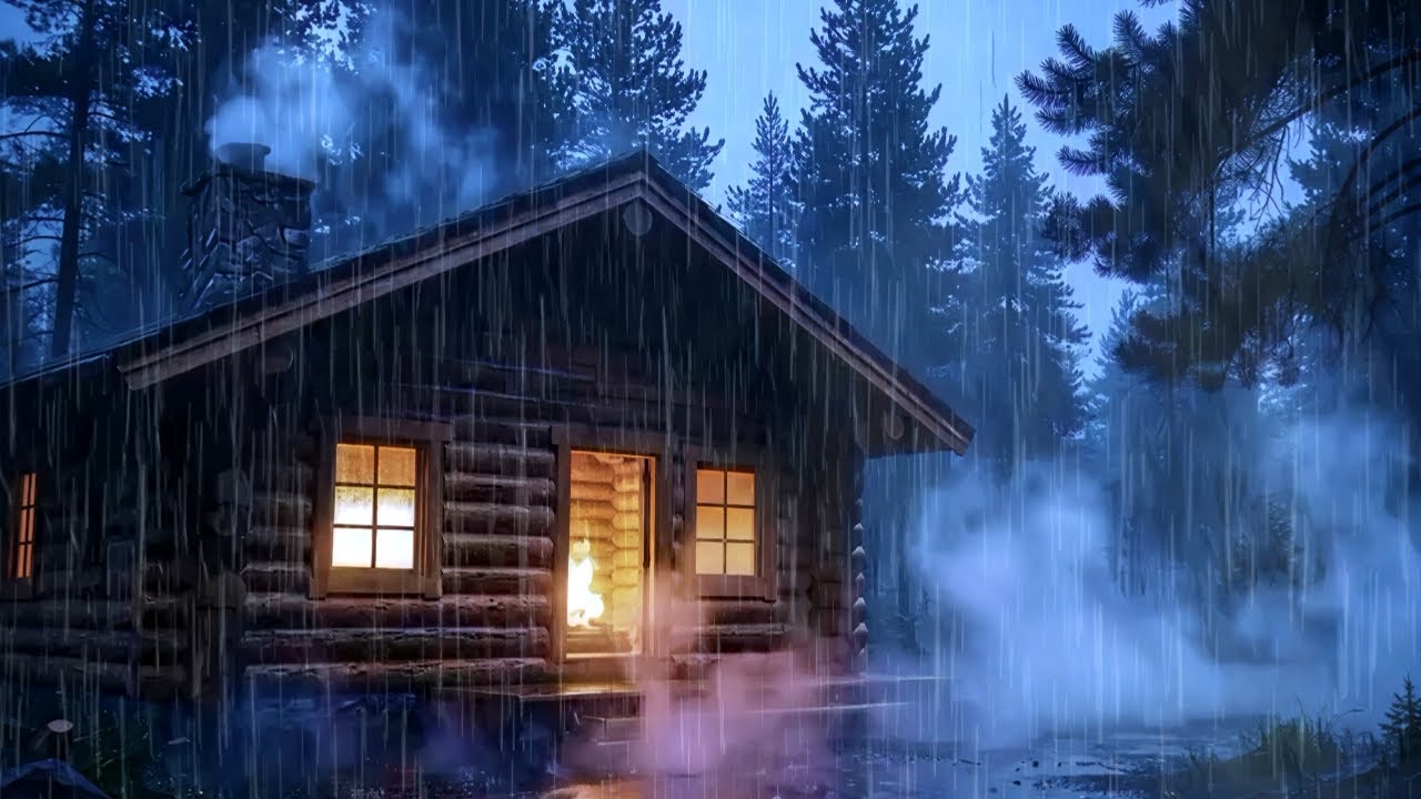🌧️ Cozy Cabin Rain Sounds at Night | Deep Sleep with Forest Rain & Warm ...